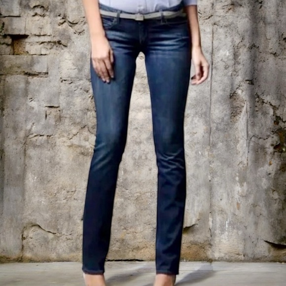 PAIGE Denim ‘Blue Heights’ Low-Rise Skinny Leg Jeans in Dark Wash Size 28 - Picture 1 of 13